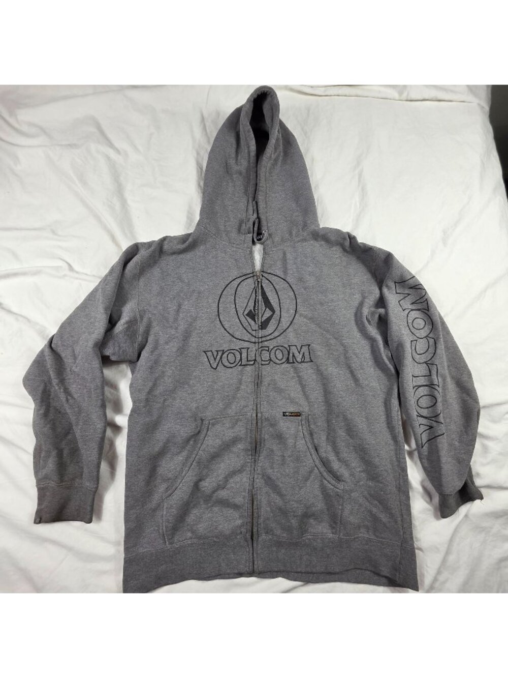 Volcom Mens Size XL Gray Hoodie Zip Up Sweatshirt Casual Skate Streetwear